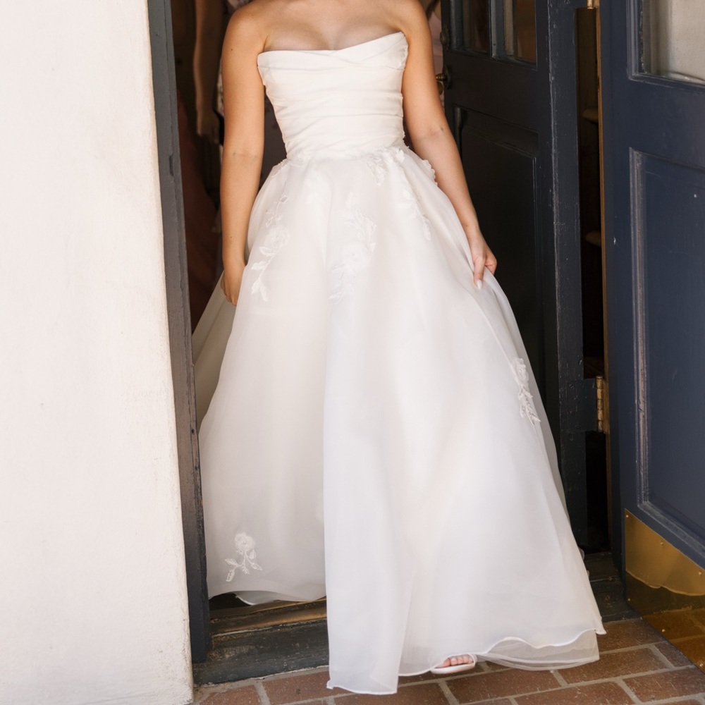 Wtoo Strapless Ivory Ball Gown with Floral Applique